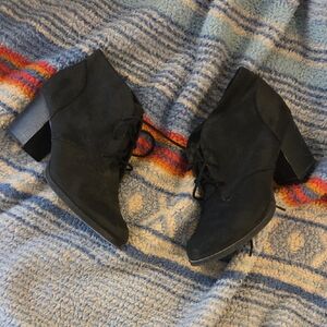 Seude Black Lace-Up Ankle Booties